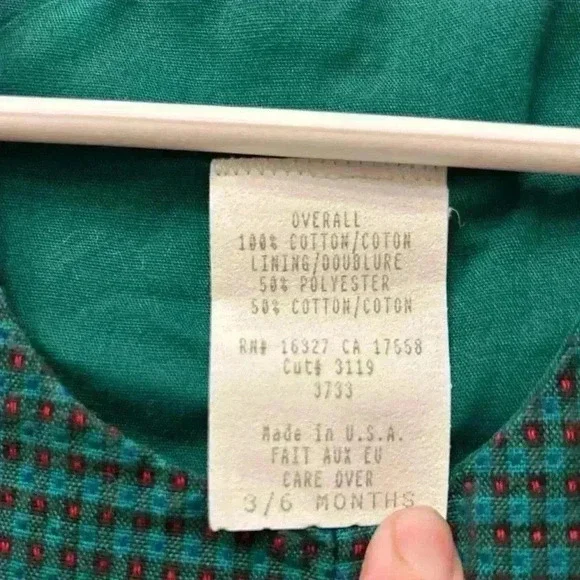 Vintage 100% cotton plaid embroidered Christmas holiday overalls sz. 3-6mo - Picture 6 of 6